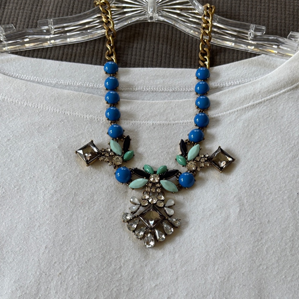 J. Crew Blue and Rhinestone Necklace.